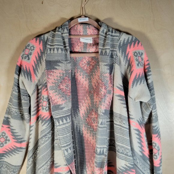 Dreamers Multicolor Gray Aztec Southwest Open Cardigan Sweater Women Size S/M - Picture 7 of 10